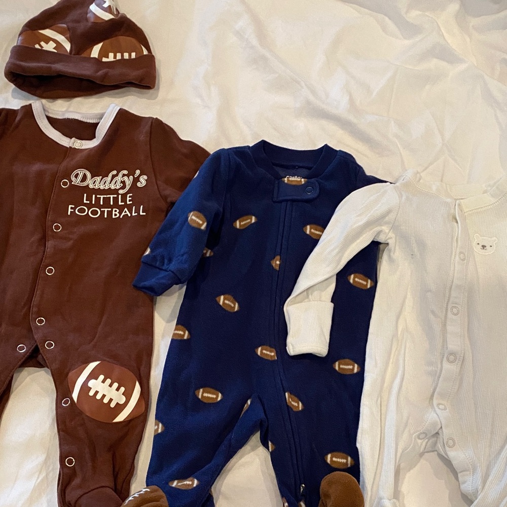 Carter's Football-Themed Pajama Set - Brown, Blue, White
